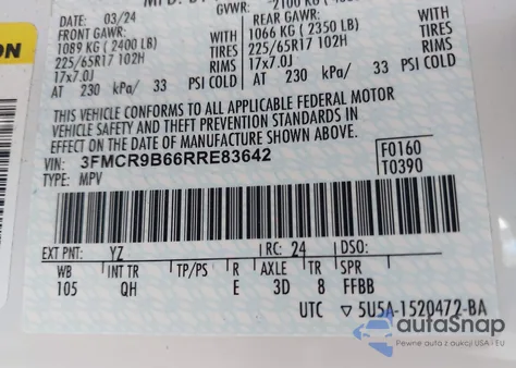 2024 Ford Bronco Sport Big Bend from USA, damaged, VIN 3FMCR9B66RRE83642